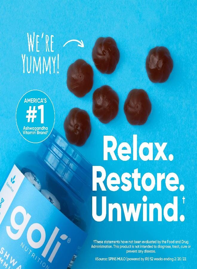 Goli Ashwagandha & Vitamin D Gummy - 60 Count - Mixed Berry, KSM-66, Vegan, Plant Based, Non-GMO, Gluten-Free & Gelatin Free Relax. Restore. Unwind, Pack of 1 - Image 2
